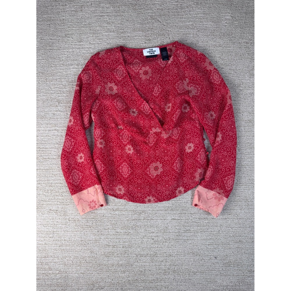 Access by Liz Claiborne Red Paisley Bandana Print V-Neck Y2K Blouse Size 4